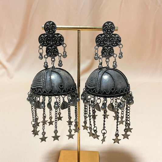 Oxidised Black Matte Star Drop Jhumka - DropShp