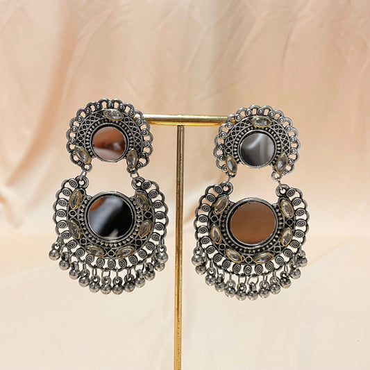 Oxidised Silver Mirror Jhumka - DropShp