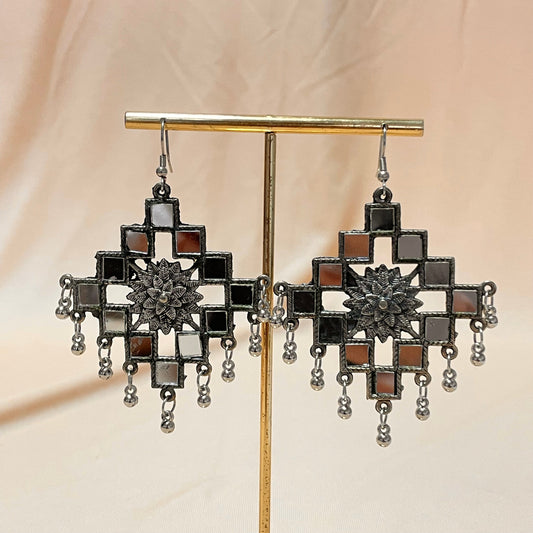 Oxidised Silver Mirror Jhumka - DropShp