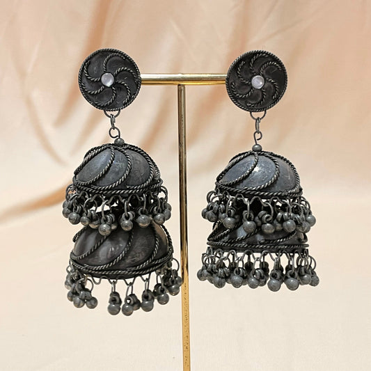 Oxidised Black Matte Tessel Drop Jhumka - DropShp