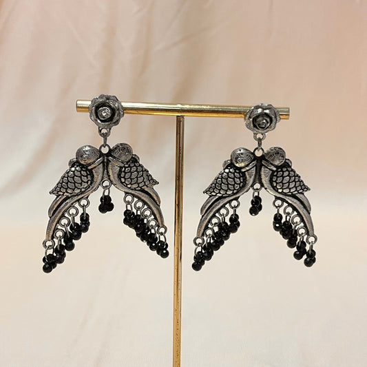 Oxidised Silver Plated Love Birds Peacock Drop Jhumka - DropShp