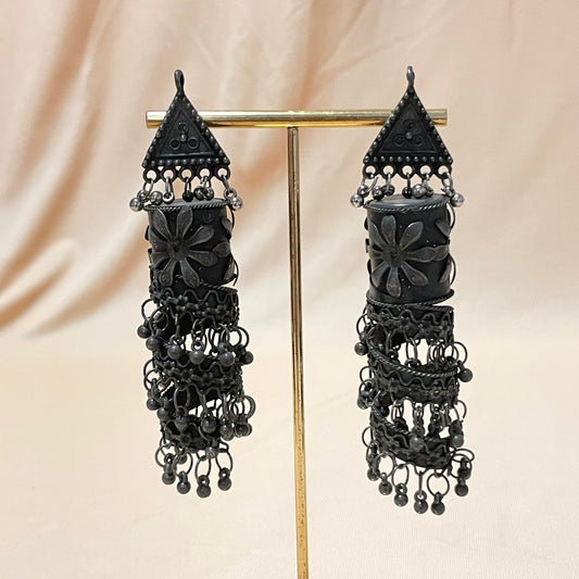 Oxidised Black Matte Twisted Drop Jhumka - DropShp