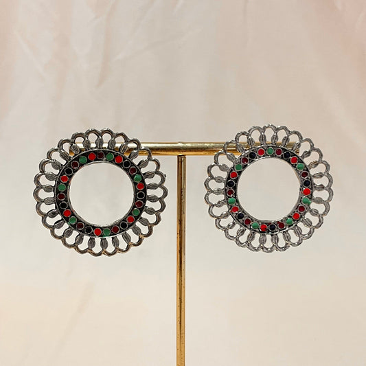 Oxidised Silver Multicolour Stud Earrings - DropShp