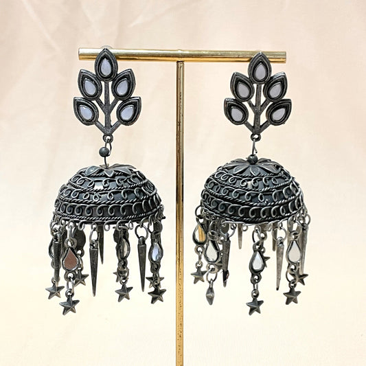 Oxidised Matte Star Drop Jhumka - DropShp