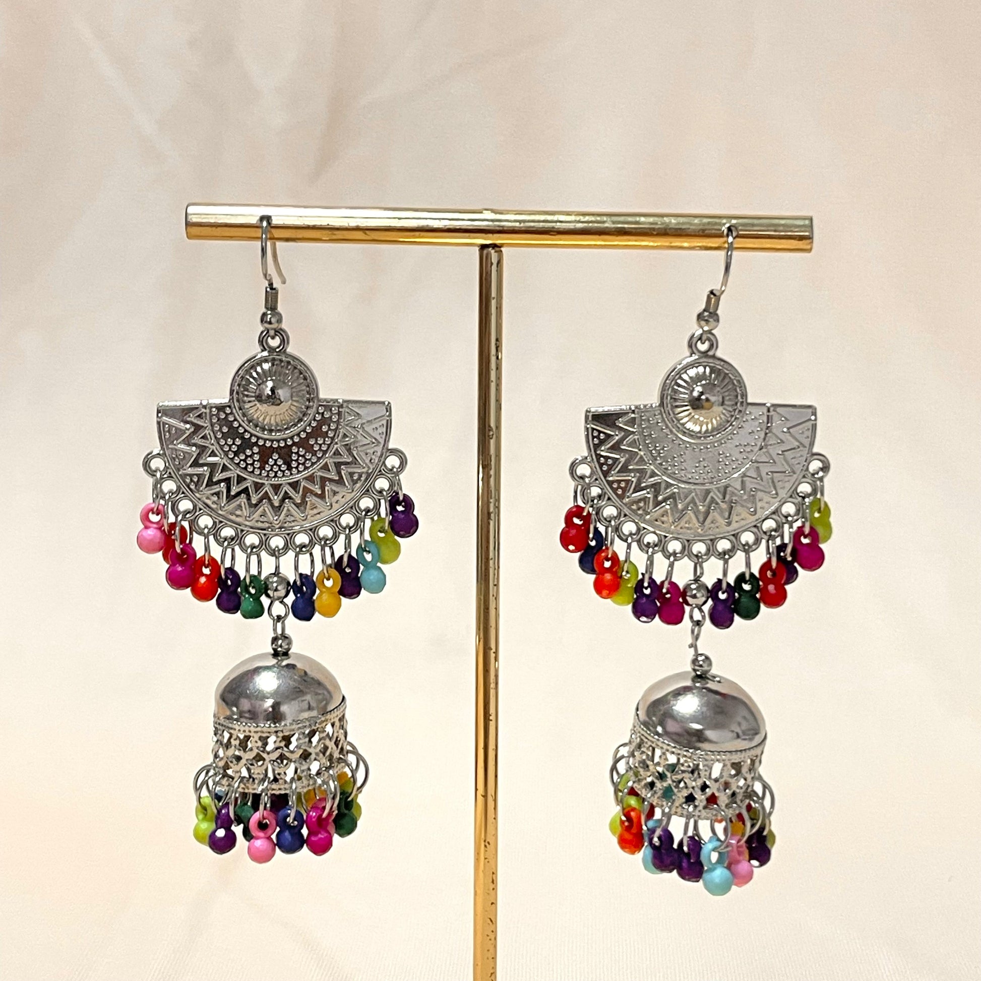Oxidised Multicolour Silver Drop Jhumka - DropShp