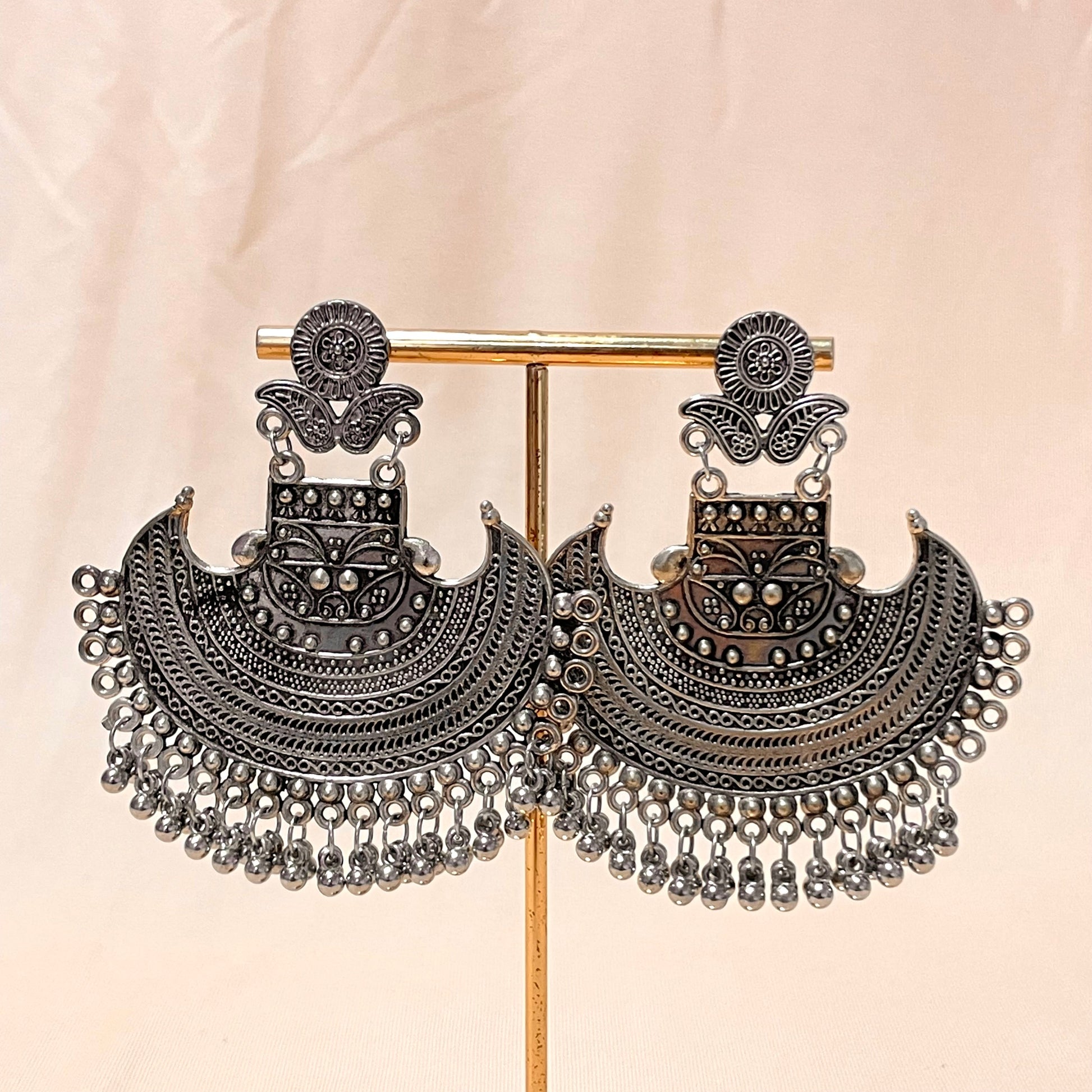 Oxidised  Silver Jhumka - DropShp