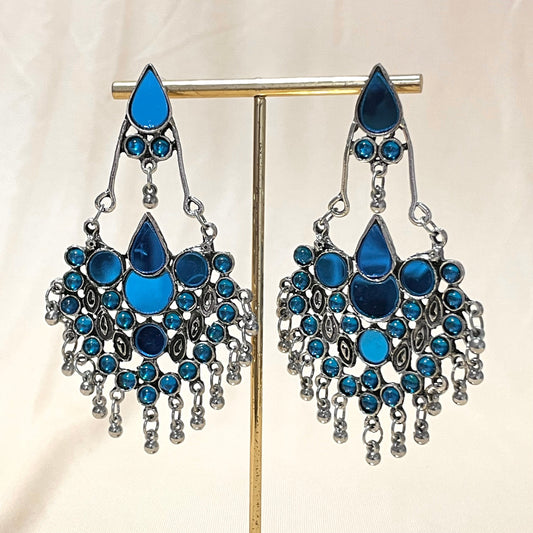 Oxidised Blue Long Drop Jhumka - DropShp