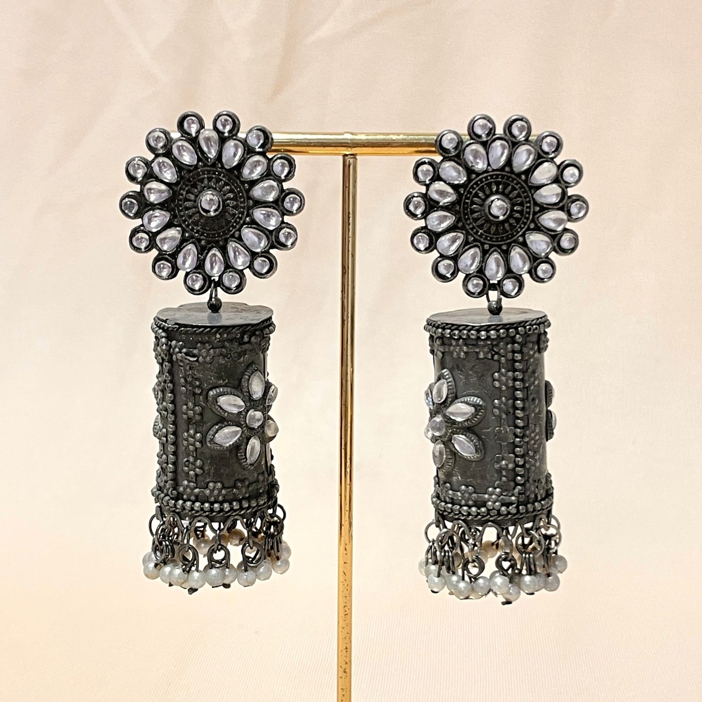 Oxidised Black Mirror Jhumka - DropShp
