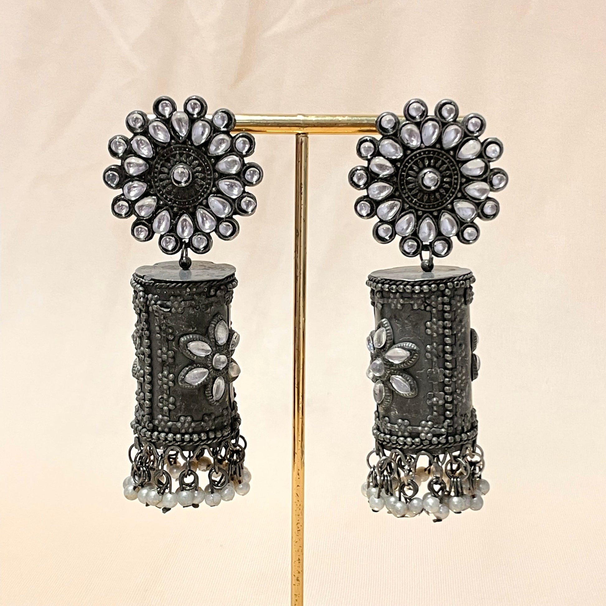Oxidised Black Mirror Jhumka - DropShp