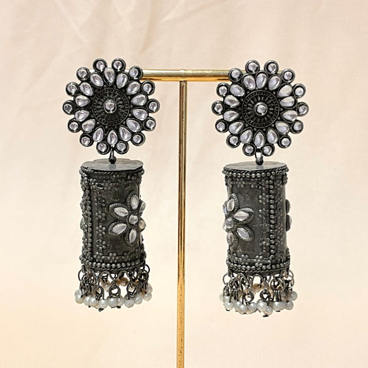 Oxidised Black Mirror Jhumka - DropShp