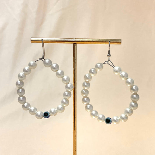 Oxidised Pearl Evil Eye Hoop Earrings - DropShp