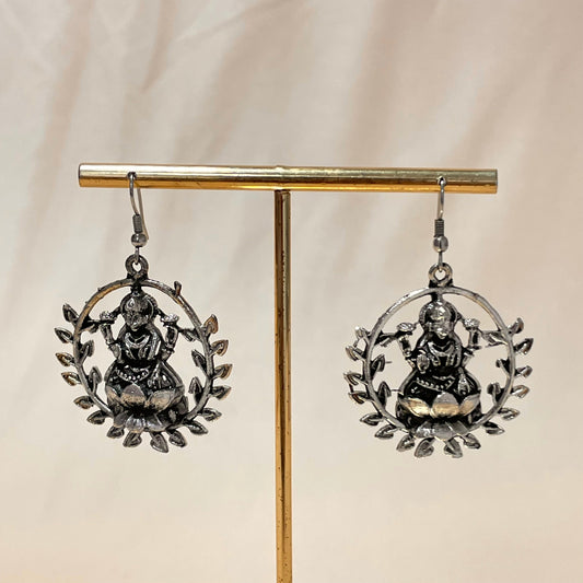 Oxidised Silver Maa Lakshmi Ji Jhumka Earrings - DropShp