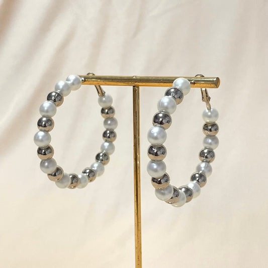 Oxidised Pearl Hoop Earrings - DropShp