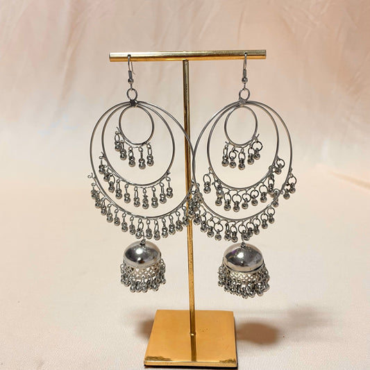 Oxidised Silver Round Jhumka Earrings - DropShp