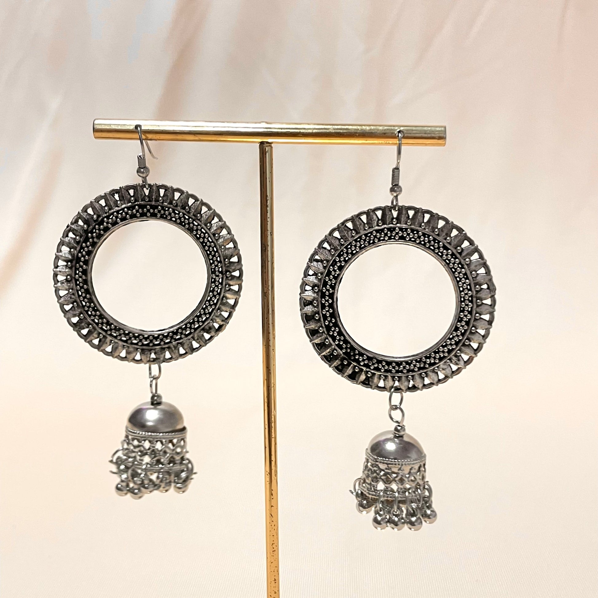 Oxidised Silver Round Jhumka Earrings - DropShp
