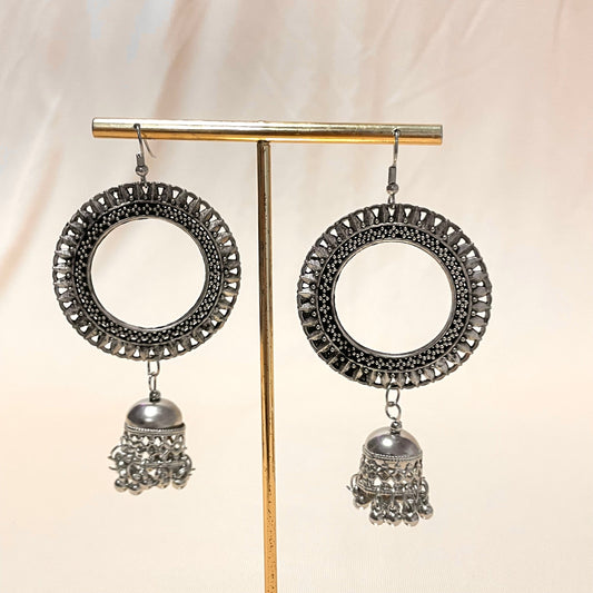 Oxidised Silver Round Jhumka Earrings - DropShp