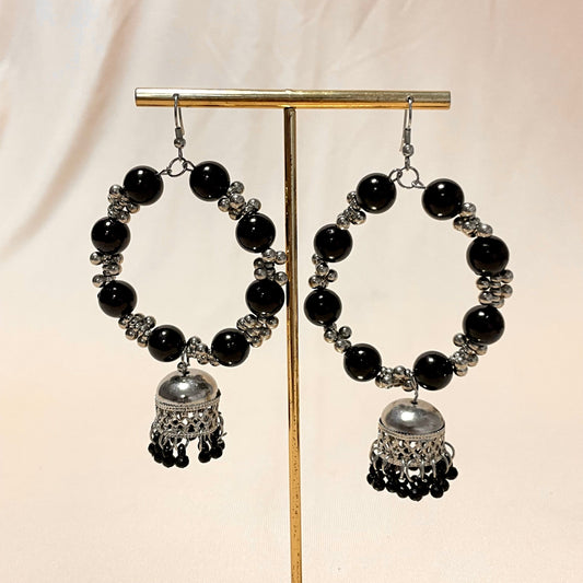 Oxidised Silver Black Traditional Jhumka Earrings - DropShp