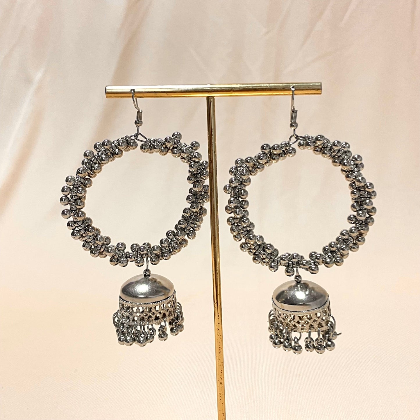 Oxidised Silver Round Jhumka Earrings - DropShp