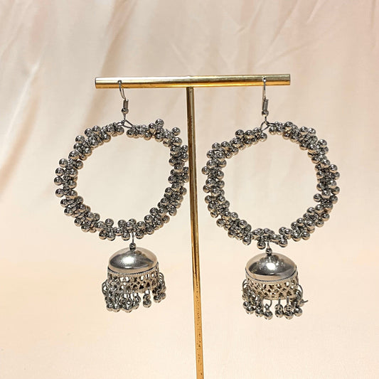 Oxidised Silver Round Jhumka Earrings - DropShp