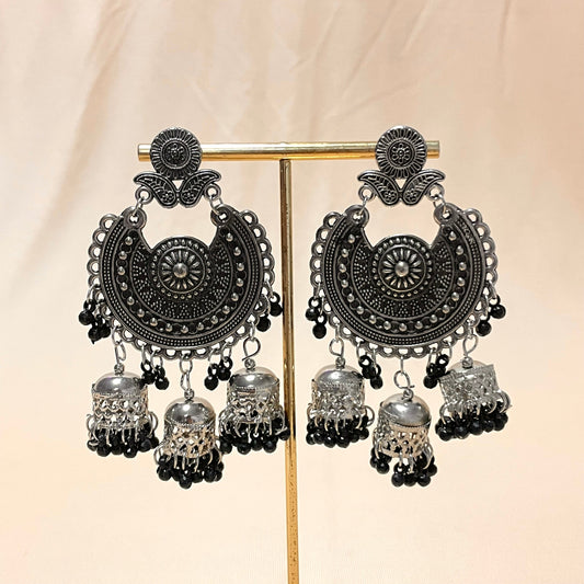 Oxidised Silver Traditional Jhumka Earrings - DropShp