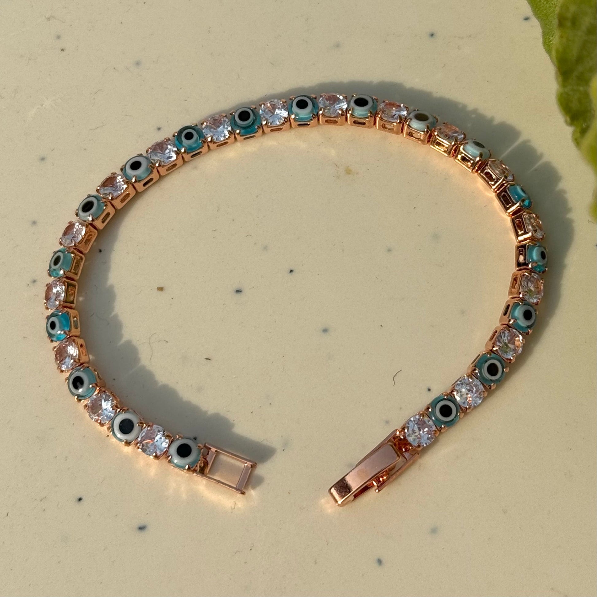 Rosegold Plated Green Evil Eye Tennis Bracelet Hip Hop Jewelry - DropShp