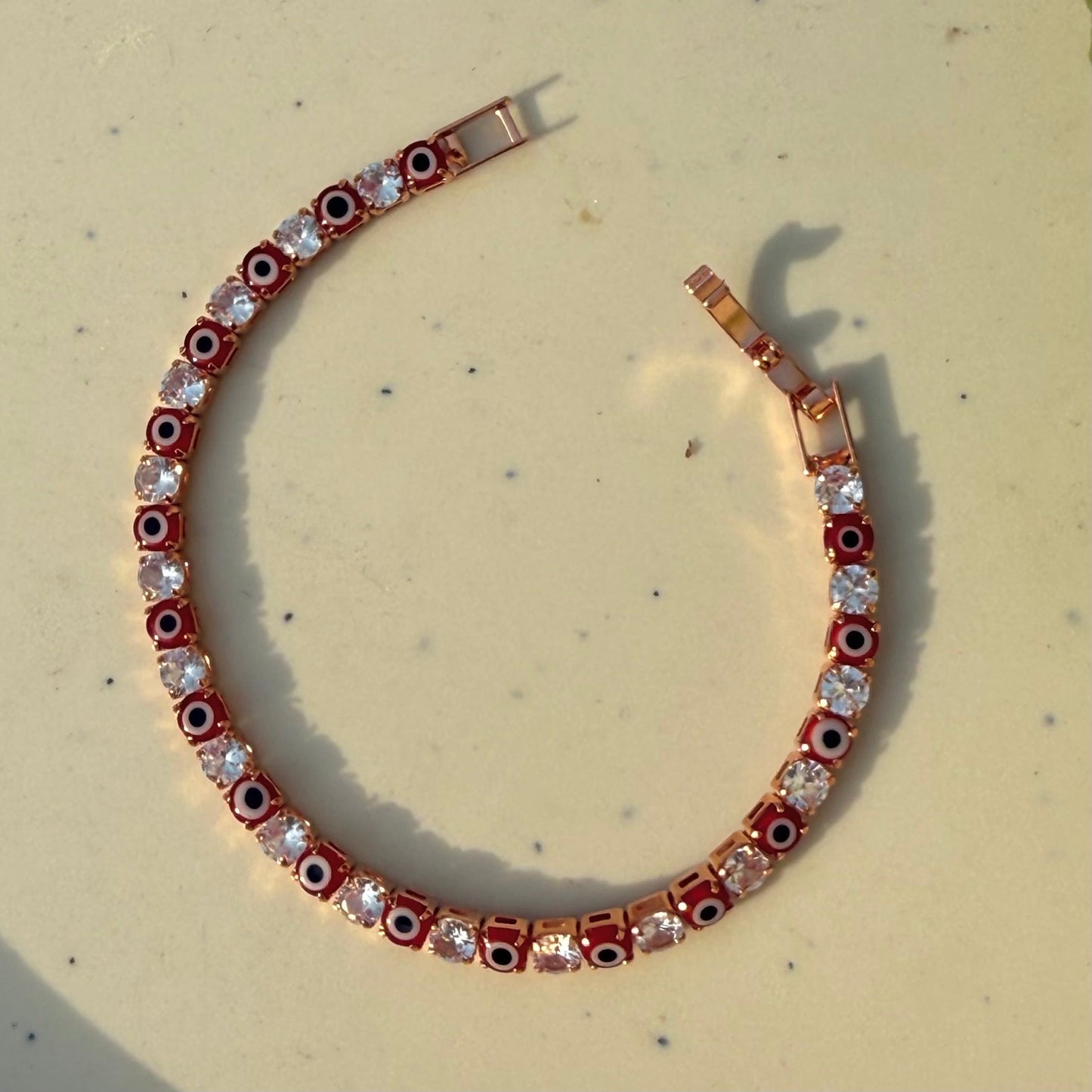 Rosegold Plated Red Evil Eye Tennis Bracelet Hip Hop Jewelry - DropShp
