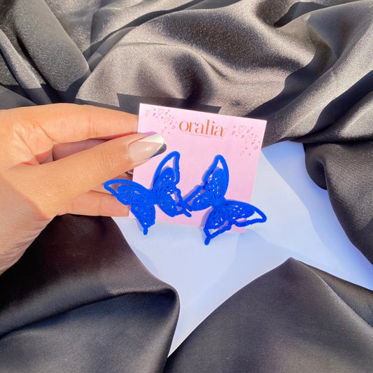 Blue Velvet Butterfly Stud Earrings - DropShp