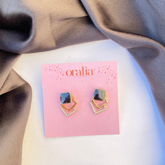 Golden Crystal Geometric Stud Earrings - DropShp