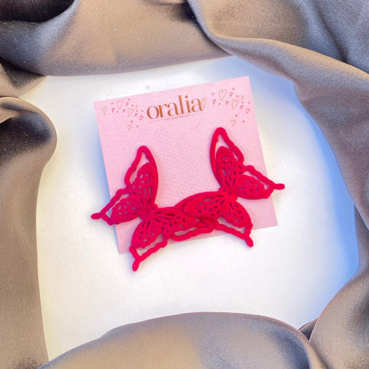 Pink Velvet Butterfly Stud Earrings - DropShp