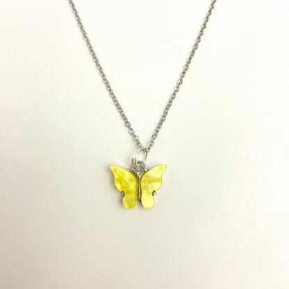 Waterproof Acrylic Light Yellow Butterfly Charm Necklace With Stainless Steel Chain - DropShp