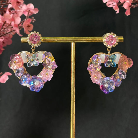 Cute Golden Crystal Heart Stud Earrings - DropShp
