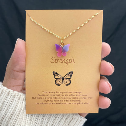 Cute Golden Waterproof Acrylic Pink Dual Shade Butterfly Charm Necklace - DropShp