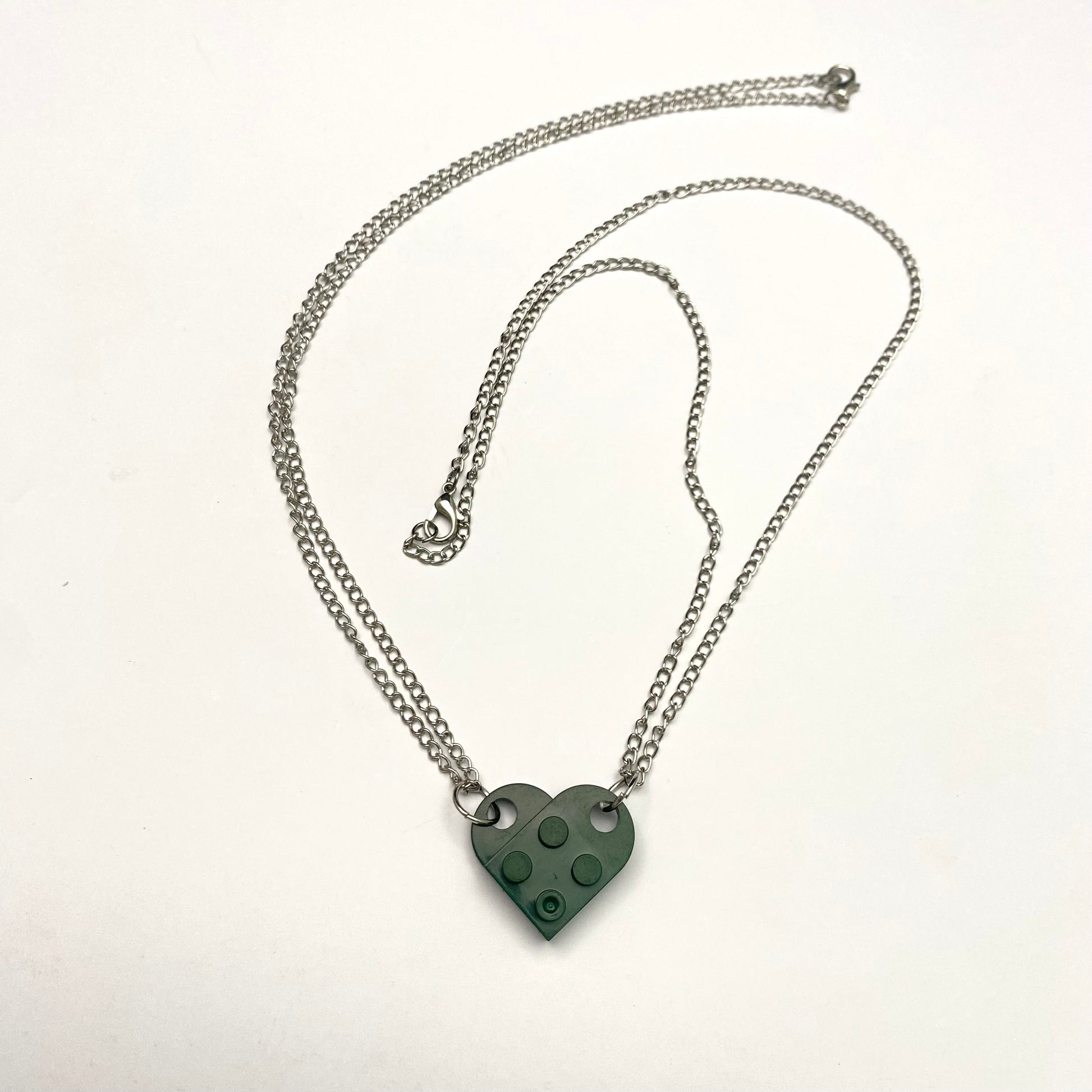 Dark Green Heart Shape Brick Lego Couple Necklace - DropShp