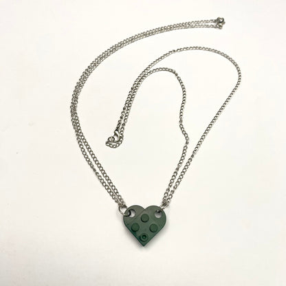 Dark Green Heart Shape Brick Lego Couple Necklace - DropShp