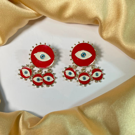 Cute Gold-Plated Red Evil Eye Drop Earrings - DropShp