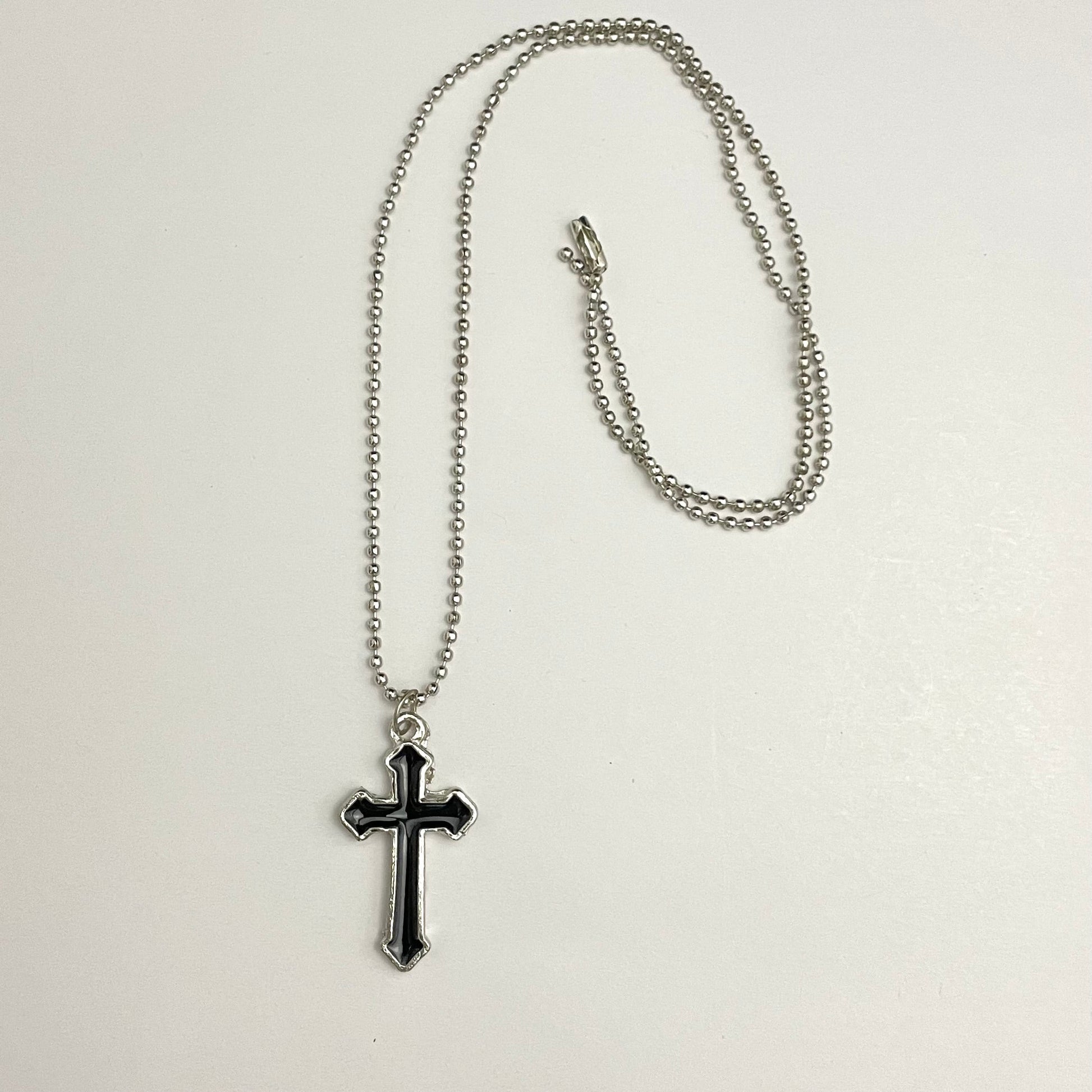 Black Cross Pendant Charm Necklace For Boys With Ball Chain - DropShp