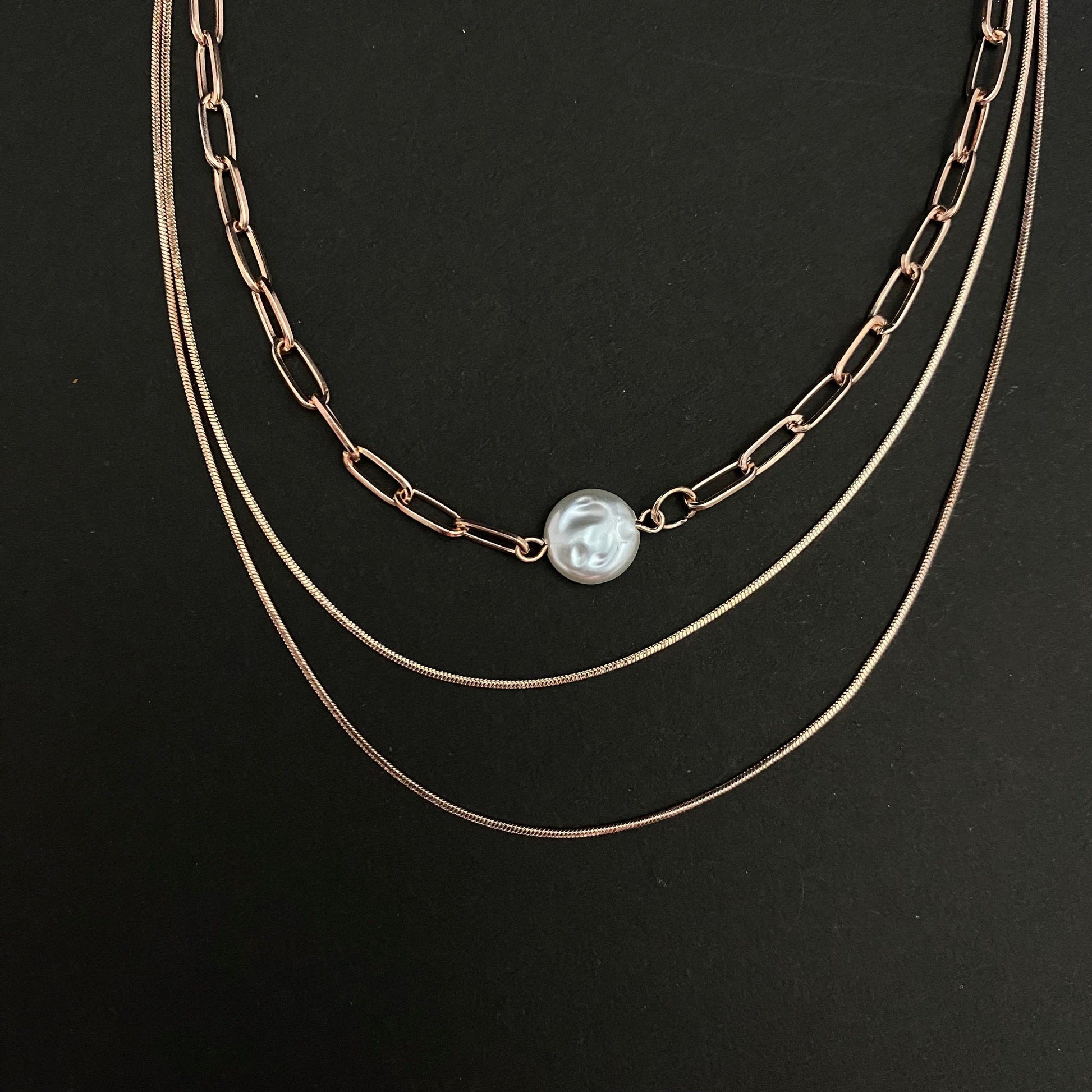 Triple Layered Rosegold Chain Necklace - DropShp