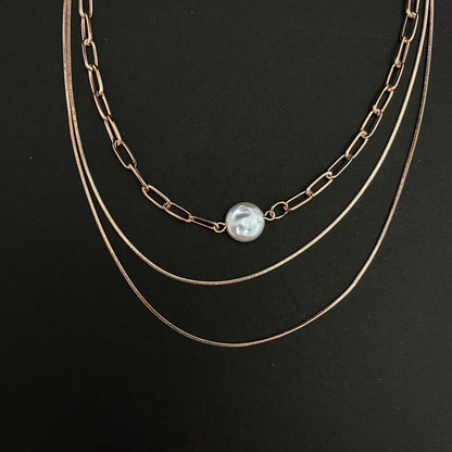 Triple Layered Rosegold Chain Necklace - DropShp
