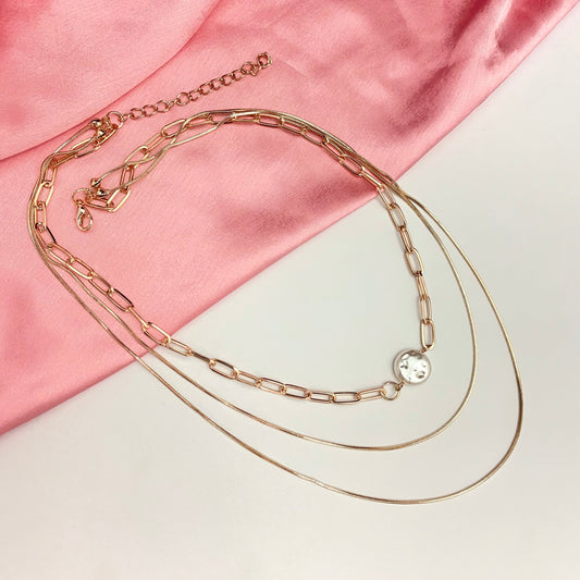 Triple Layered Rosegold Chain Necklace - DropShp
