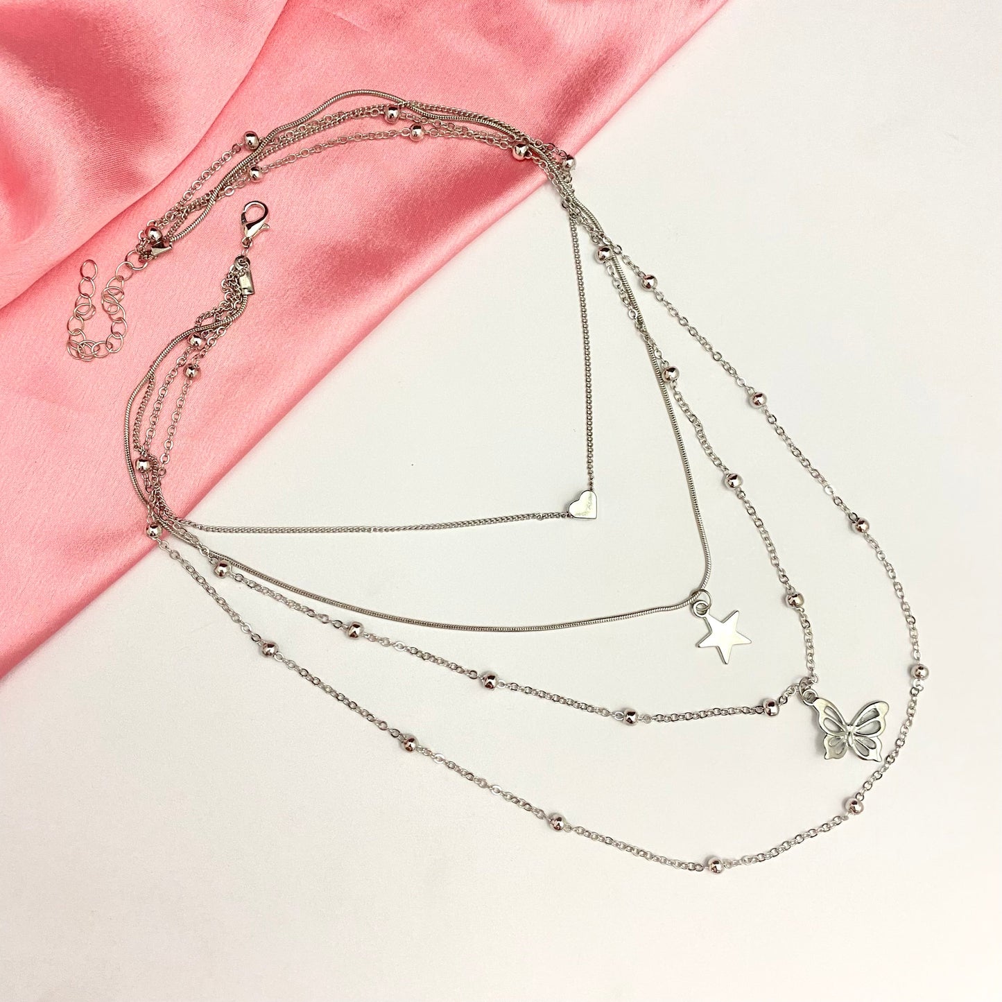 Layered Chain Necklace With Star & Butterfly Charm - DropShp