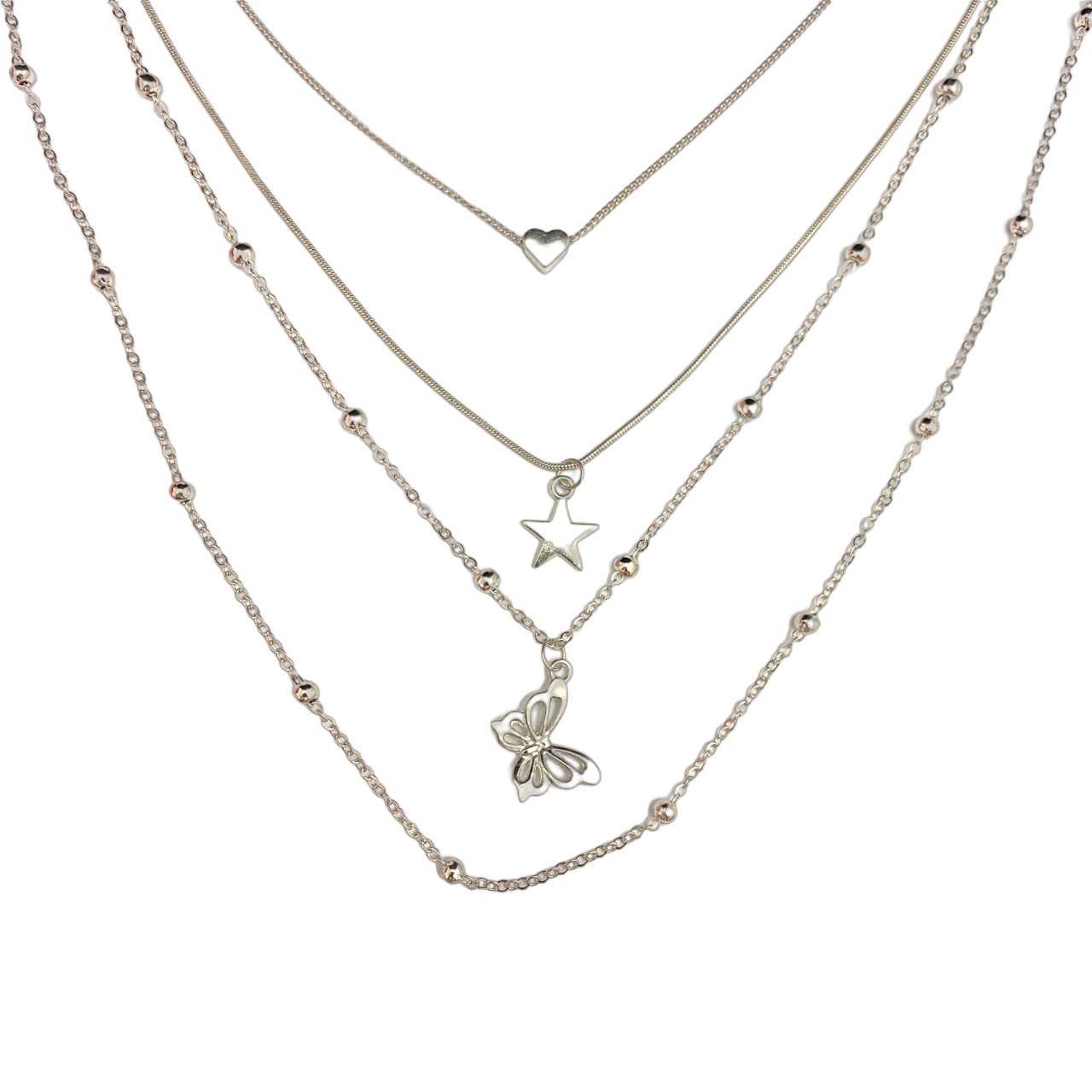Layered Chain Necklace With Star & Butterfly Charm - DropShp