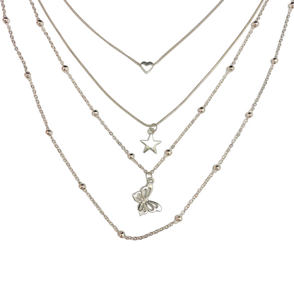 Layered Chain Necklace With Star & Butterfly Charm - DropShp