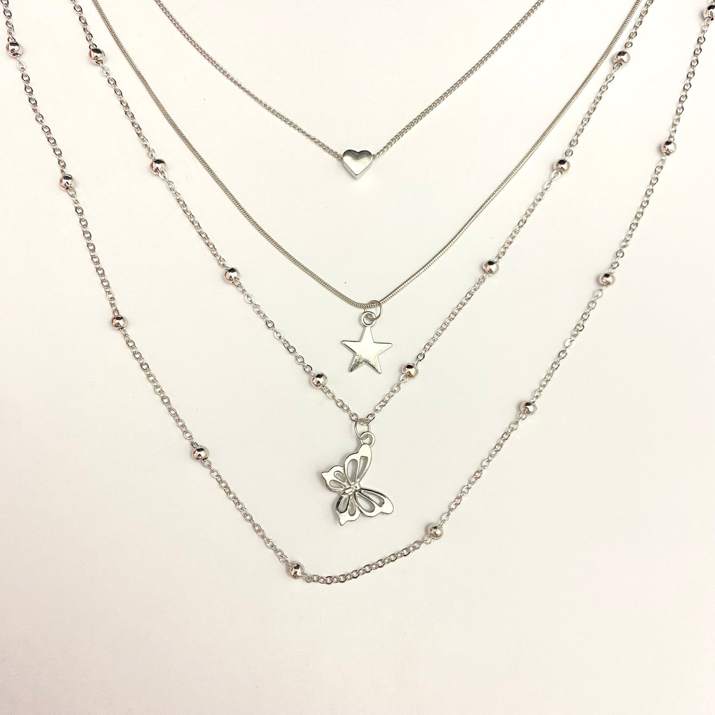 Layered Chain Necklace With Star & Butterfly Charm - DropShp
