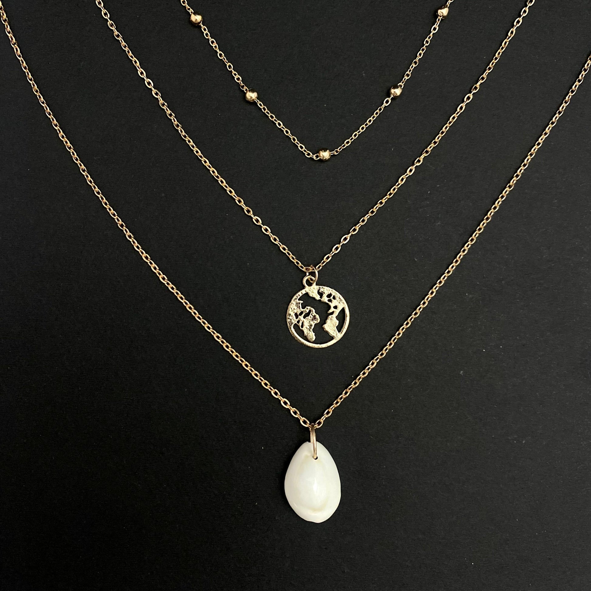 Golden Triple Layered Shell Necklace - DropShp