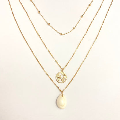 Golden Triple Layered Shell Necklace - DropShp