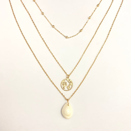 Golden Triple Layered Shell Necklace - DropShp