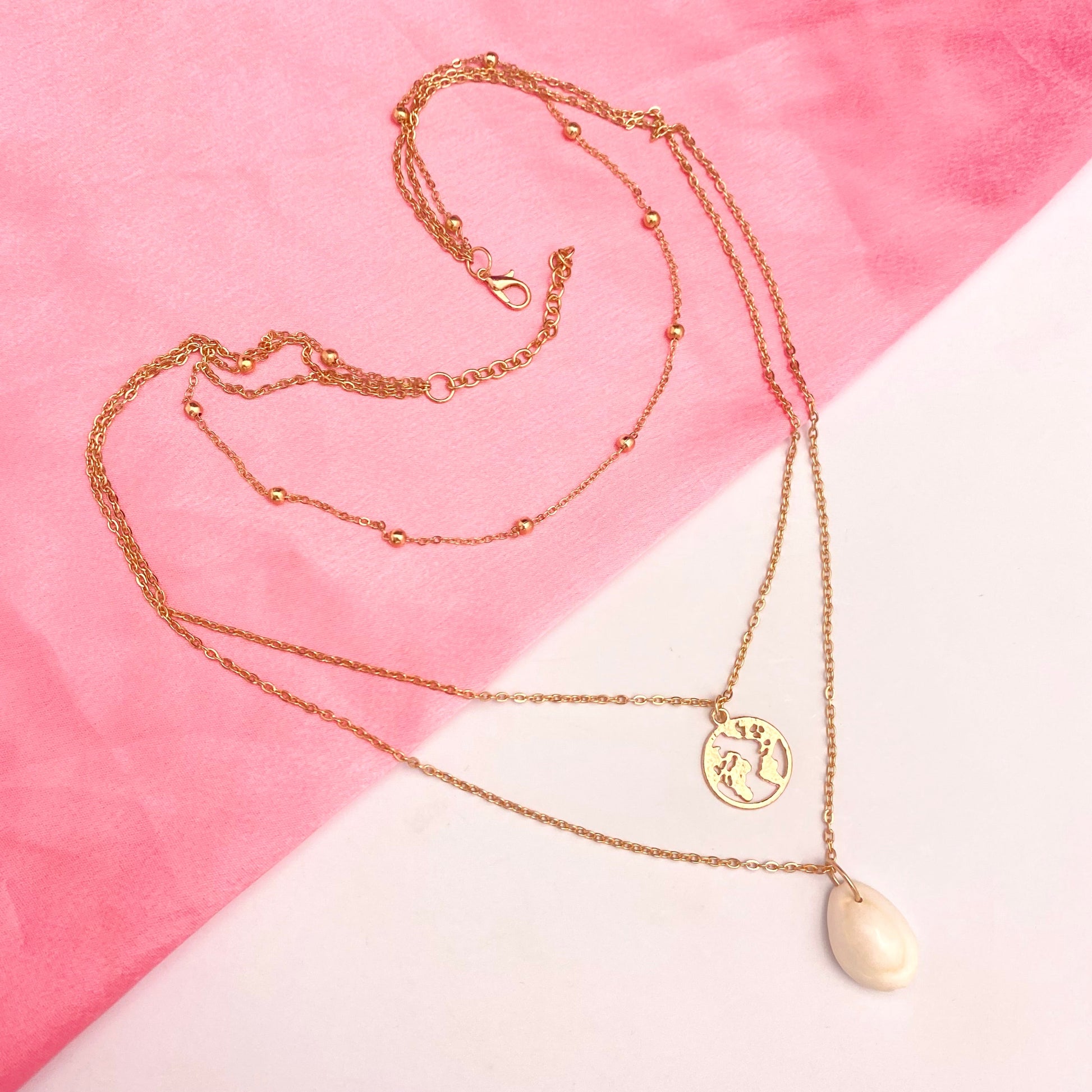 Golden Triple Layered Shell Necklace - DropShp