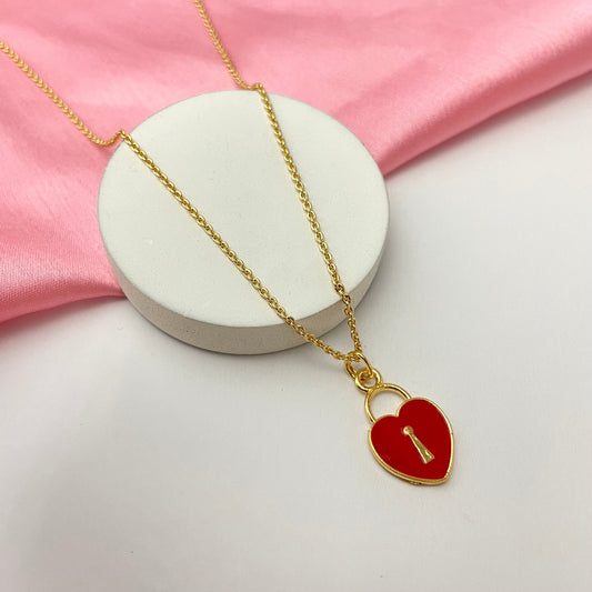 Red Heart  Lock Charm Necklace (Waterproof) - DropShp