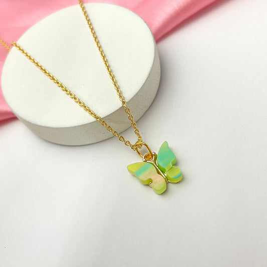 Cute Dual Shade Acrylic Butterfly Pendant Necklace - DropShp