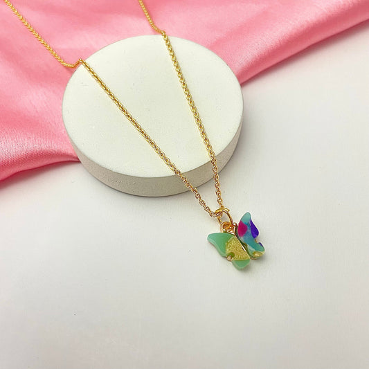 Cute Golden Waterproof Acrylic Butterfly Charm Necklace - DropShp
